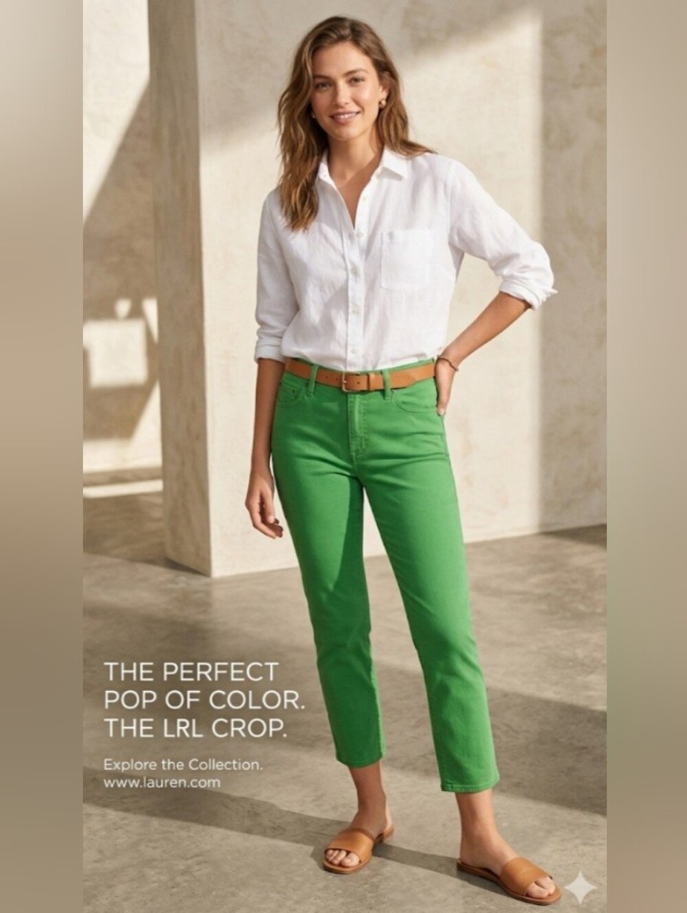 Lauren Ralph Lauren Bright Green Classic Straight Cropped Jeans!